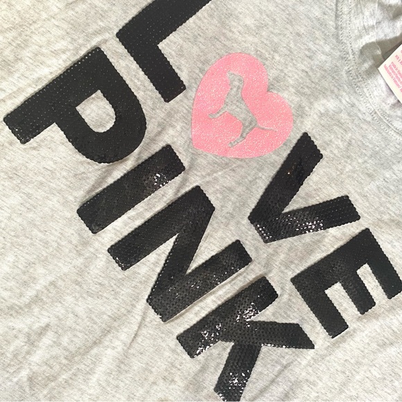 NWOT VS PINK ORIGINALS CAMPUS HEATHER GRAY BLING 2 PIECE SET JOGGERS AND T-SHIRT - Picture 8 of 17